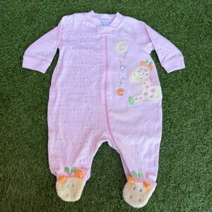 Just Born Pink Giraffe Footie Pajamas Sleepwear Baby Girl 0-3‎ Months Cotton